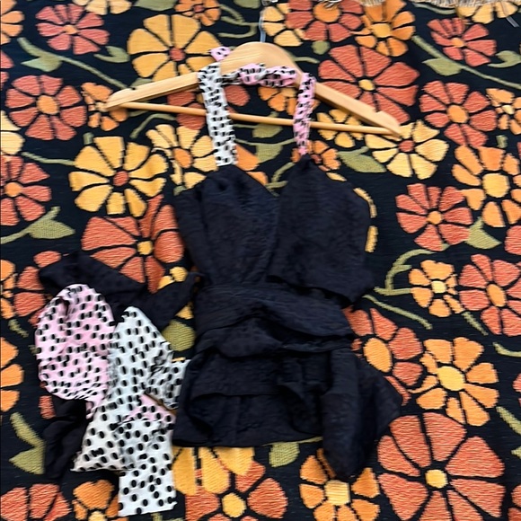 Yiorgos Eleftheriades Silk Top with Polka Dot Halter and Belt Ties - Picture 1 of 8